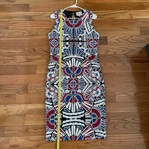 Sea New York Midi Sheath Dress Women 10 Multi-Color Laser Cut Geometric Print - Picture 10 of 12